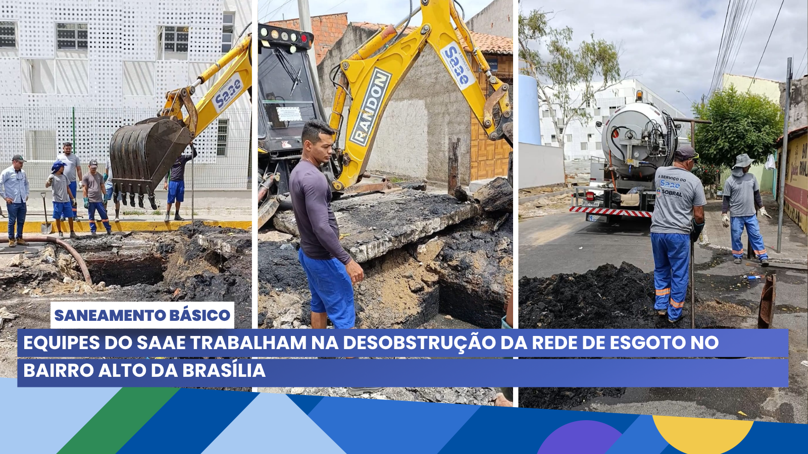 Equipes do SAAE trabalham na desobstrução da rede de esgoto no Bairro Alto da...